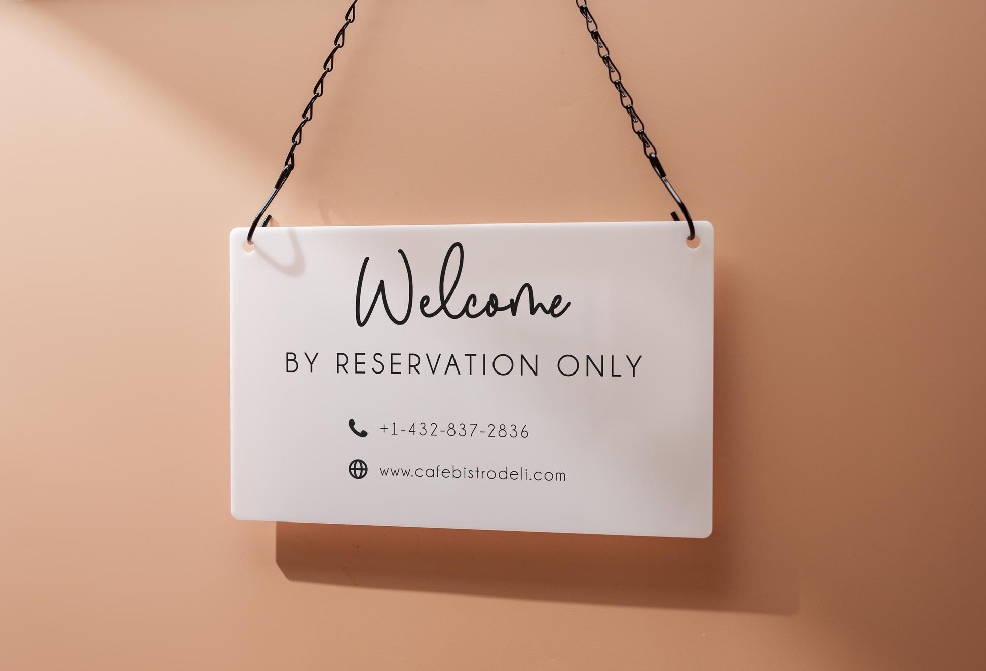 Hanging Acrylic Sign & Black Metal Chain (D11) - 11.5x7" Custom Window Office Home Business Door Wall Signage, Welcome Store Open Closed