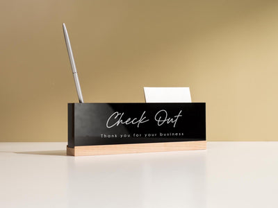 Personalized Acrylic Name Block w/ Slots (D5) - Optional Wood Base, Minimal Executive Teacher Desk Decor, New Job, Desk Name Plate