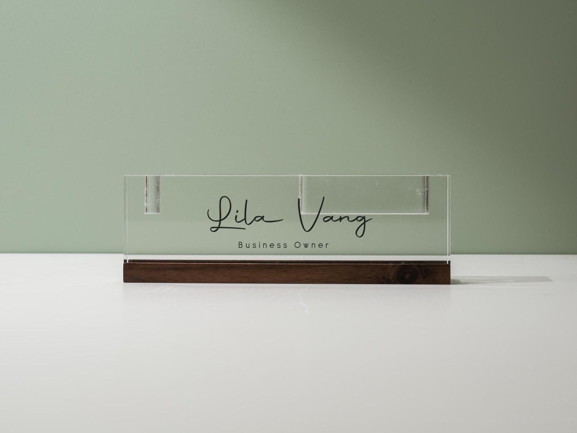 Personalized Acrylic Name Block w/ Slots (D2) - Optional Wood Base, Minimal Executive Teacher Desk Decor, New Job, Desk Name Plate