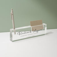 Personalized Acrylic Name Block w/ Slots (D2) - Optional Wood Base, Minimal Executive Teacher Desk Decor, New Job, Desk Name Plate