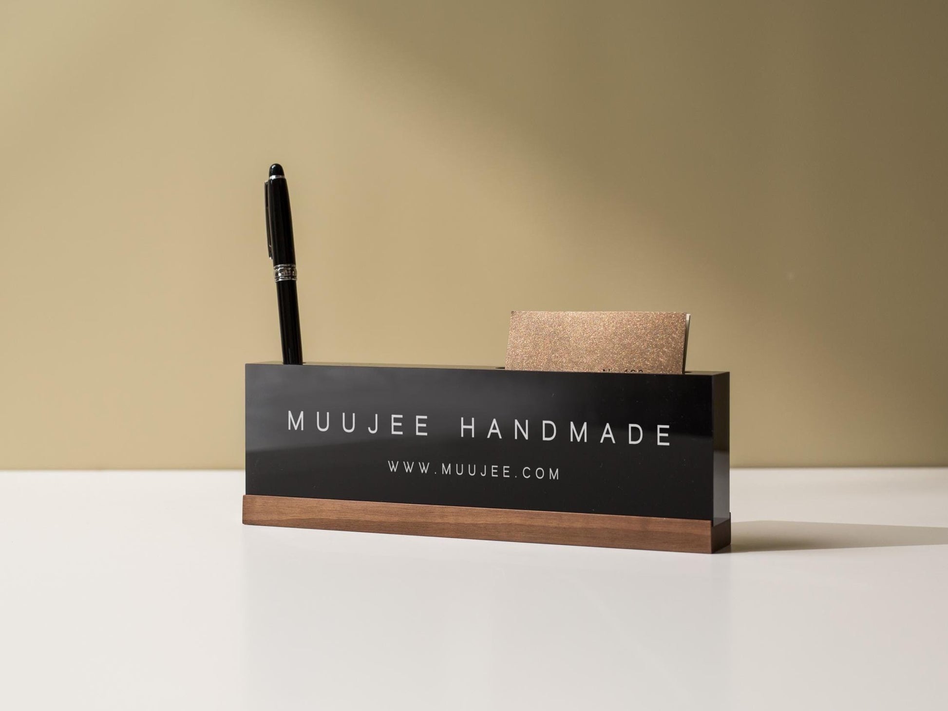 Personalized Acrylic Name Block w/ Slots (D3) - Optional Wood Base, Minimal Executive Teacher Desk Decor, New Job, Desk Name Plate