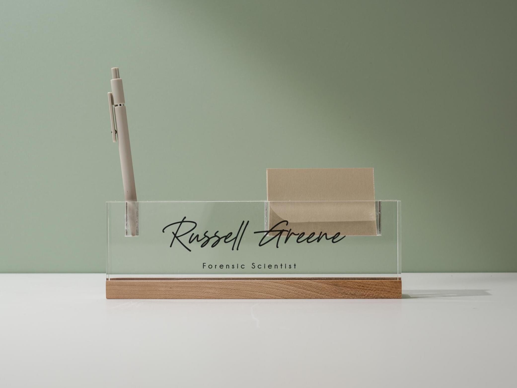 Personalized Acrylic Name Block w/ Slots (D5) - Optional Wood Base, Minimal Executive Teacher Desk Decor, New Job, Desk Name Plate
