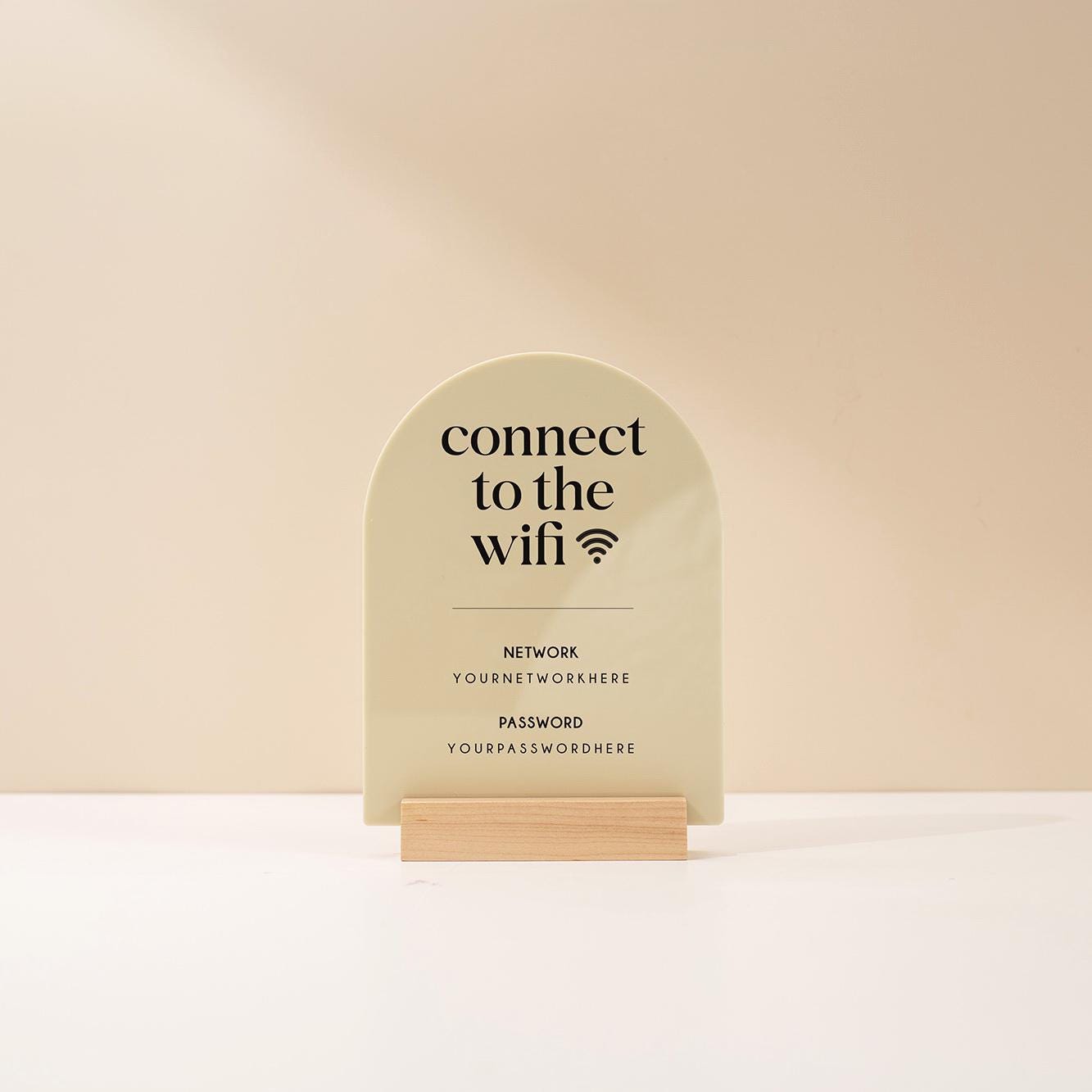 Arch Acrylic Wifi Sign w/ Base (D8) - Custom Wifi Password Display for Home Office Business Shop Airbnb Rental Decor Visitor Login 6x7.5"