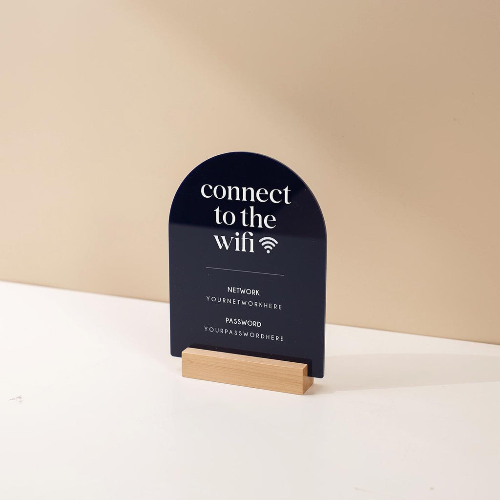 Arch Acrylic Wifi Sign w/ Base (D8) - Custom Wifi Password Display for Home Office Business Shop Airbnb Rental Decor Visitor Login Printed