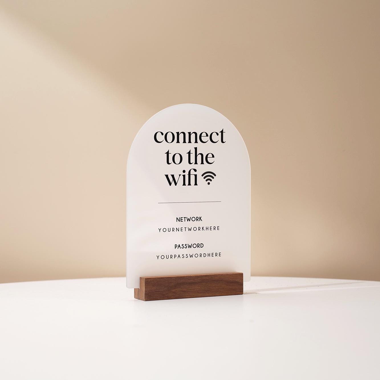 Arch Acrylic Wifi Sign w/ Base (D8) - Custom Wifi Password Display for Home Office Business Shop Airbnb Rental Decor Visitor Login Printed