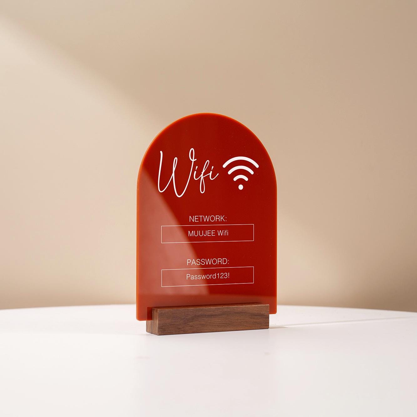 Arch Acrylic Wifi Sign w/ Base (D5) - Custom Wifi Password Display Home Office Business Shop Airbnb Rental Decor Visitor Reception