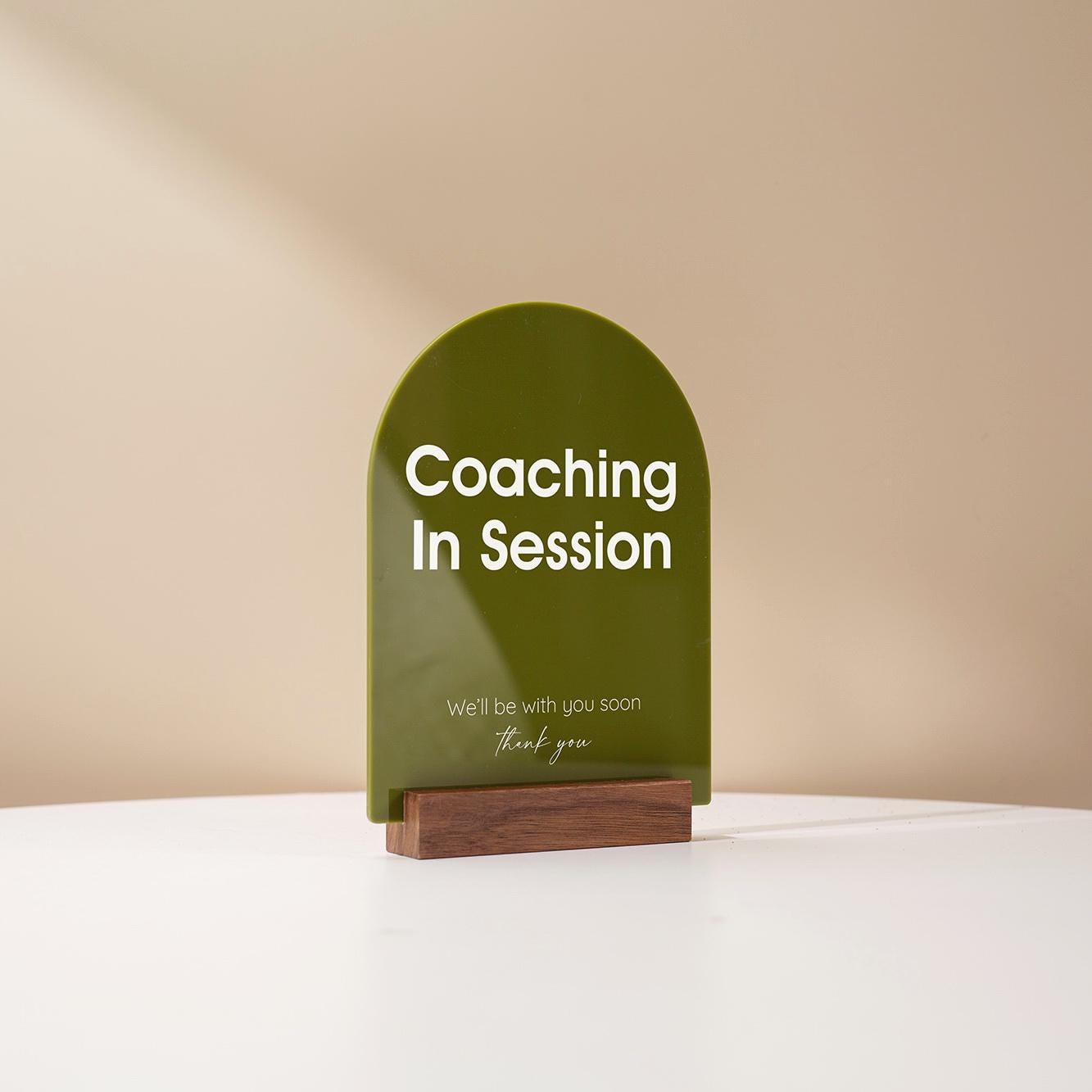Arch Acrylic Sign w/ Base (D10) - In Session Meeting Display, Custom Signage for Business Clinic Office Retail Shops Trade Craft Show 6x7.5"