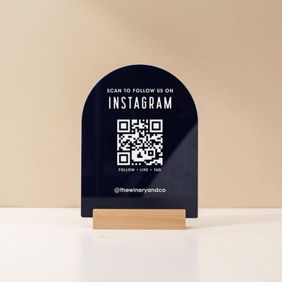 QR Arch Acrylic Sign w/ Base (D6) - Scannable QR Code Social Media Instagram Venmo Cashapp, Scan any Website or Business Payment App Printed