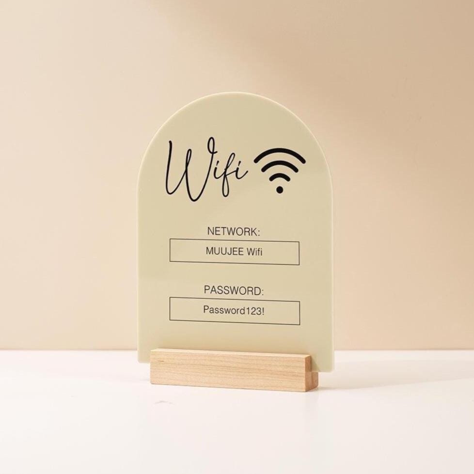 Arch Acrylic Wifi Sign w/ Base (D5) - Custom Wifi Password Display Home Office Business Shop Airbnb Rental Decor Visitor Reception