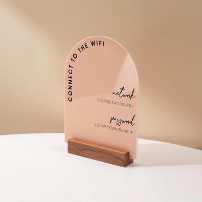 Arch Acrylic Wifi Sign w/ Base (D7) - Custom Wifi Password Display for Home Office Business Shop Airbnb Rental Decor Visitor Login Printed