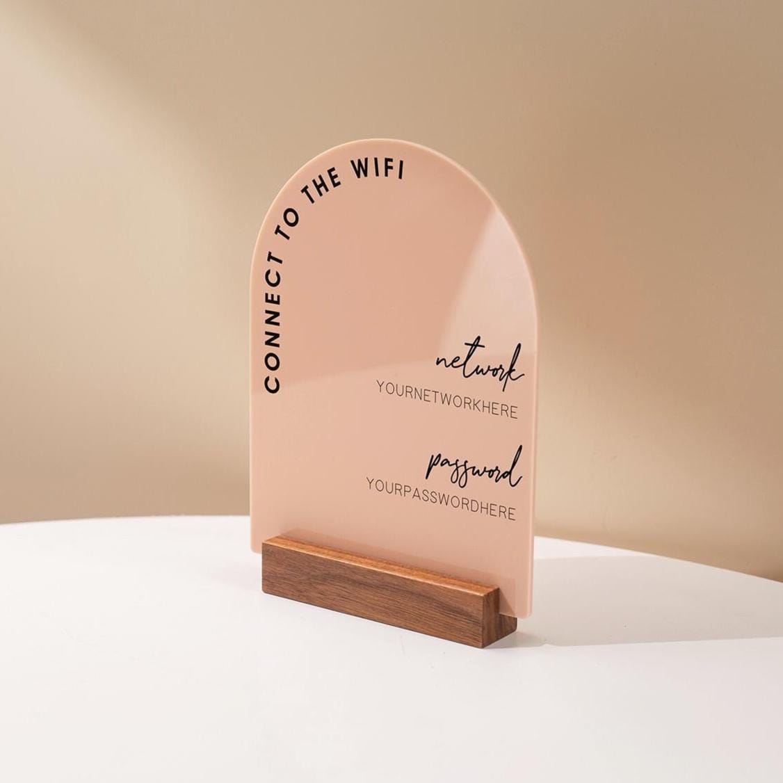 Arch Acrylic Wifi Sign w/ Base (D7) - Custom Wifi Password Display for Home Office Business Shop Airbnb Rental Decor Visitor Login 6x7.5"