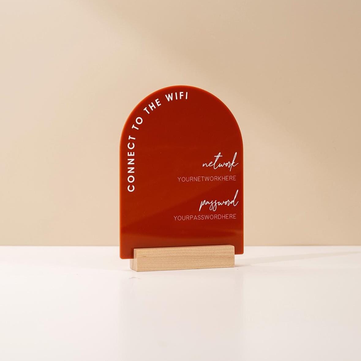Arch Acrylic Wifi Sign w/ Base (D7) - Custom Wifi Password Display for Home Office Business Shop Airbnb Rental Decor Visitor Login Printed