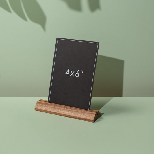 Bell Shape Wooden Stand Base - Walnut Wood Base Holder for Paper Acrylic Photo Pictures Tabletop Front Desk Business Signs Easy Switch Out
