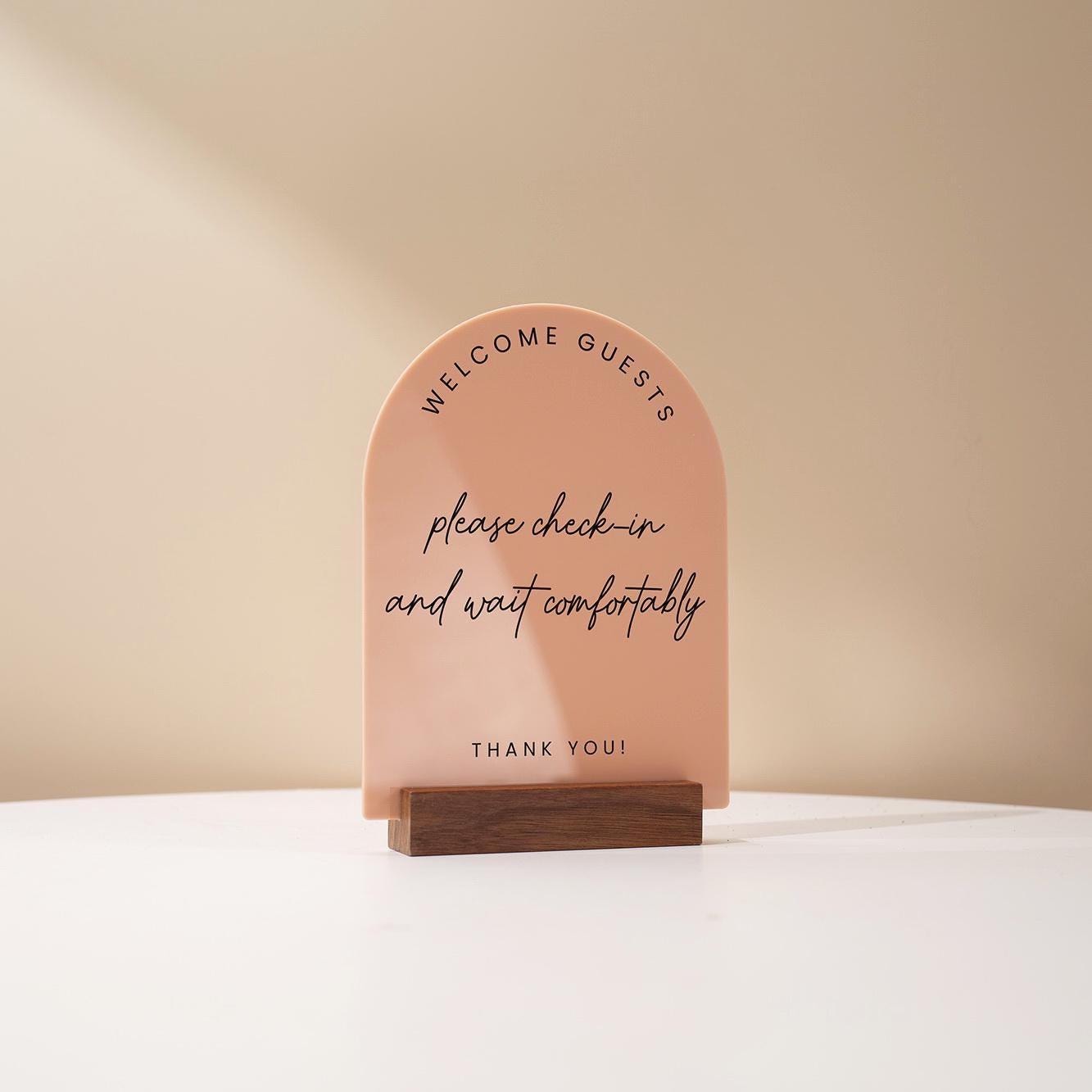 Arch Acrylic Sign w/ Base (D9) - Custom Signage for Business Clinic Office Retail Shops Trade Craft Show Salon, Wood or Acrylic Stand