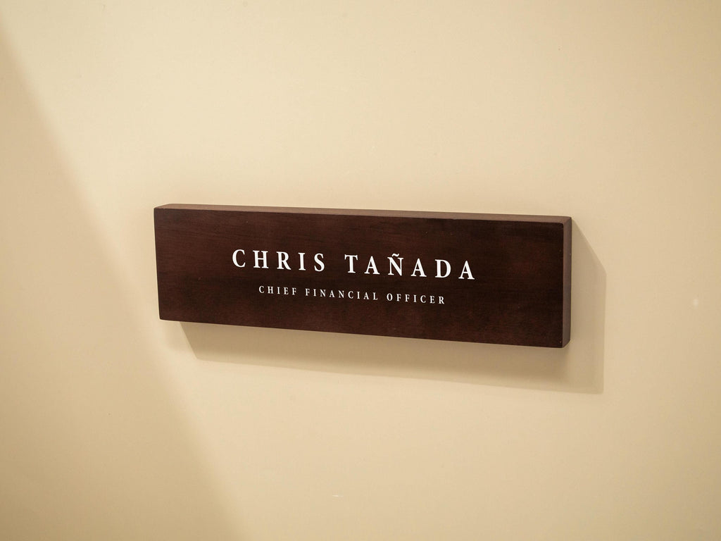 Stick On Wood Wall Name Plate (D1) - Personalized Door Office Sign New Job Room Label CEO Boss Staff Teacher Corporate Promotion Gift