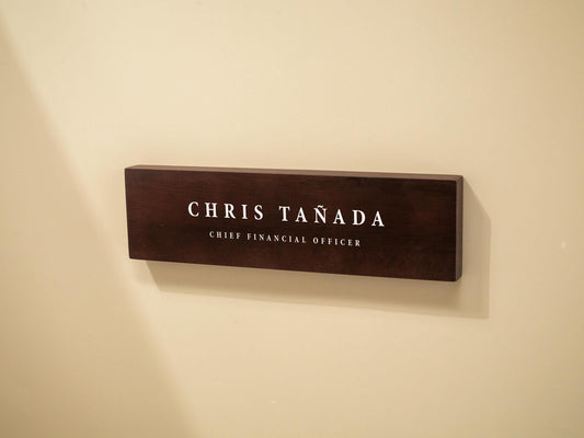 Stick On Wood Wall Name Plate (D1) - Personalized Door Office Sign New Job Room Label CEO Boss Staff Teacher Corporate Promotion Gift