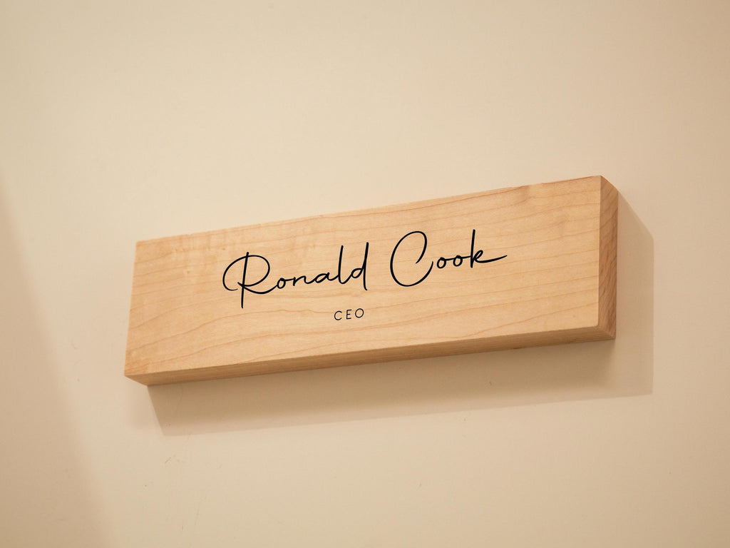 Stick On Wood Wall Name Plate (D2) - Personalized Door Office Sign New Job Room Label CEO Boss Staff Teacher Corporate Promotion Gift