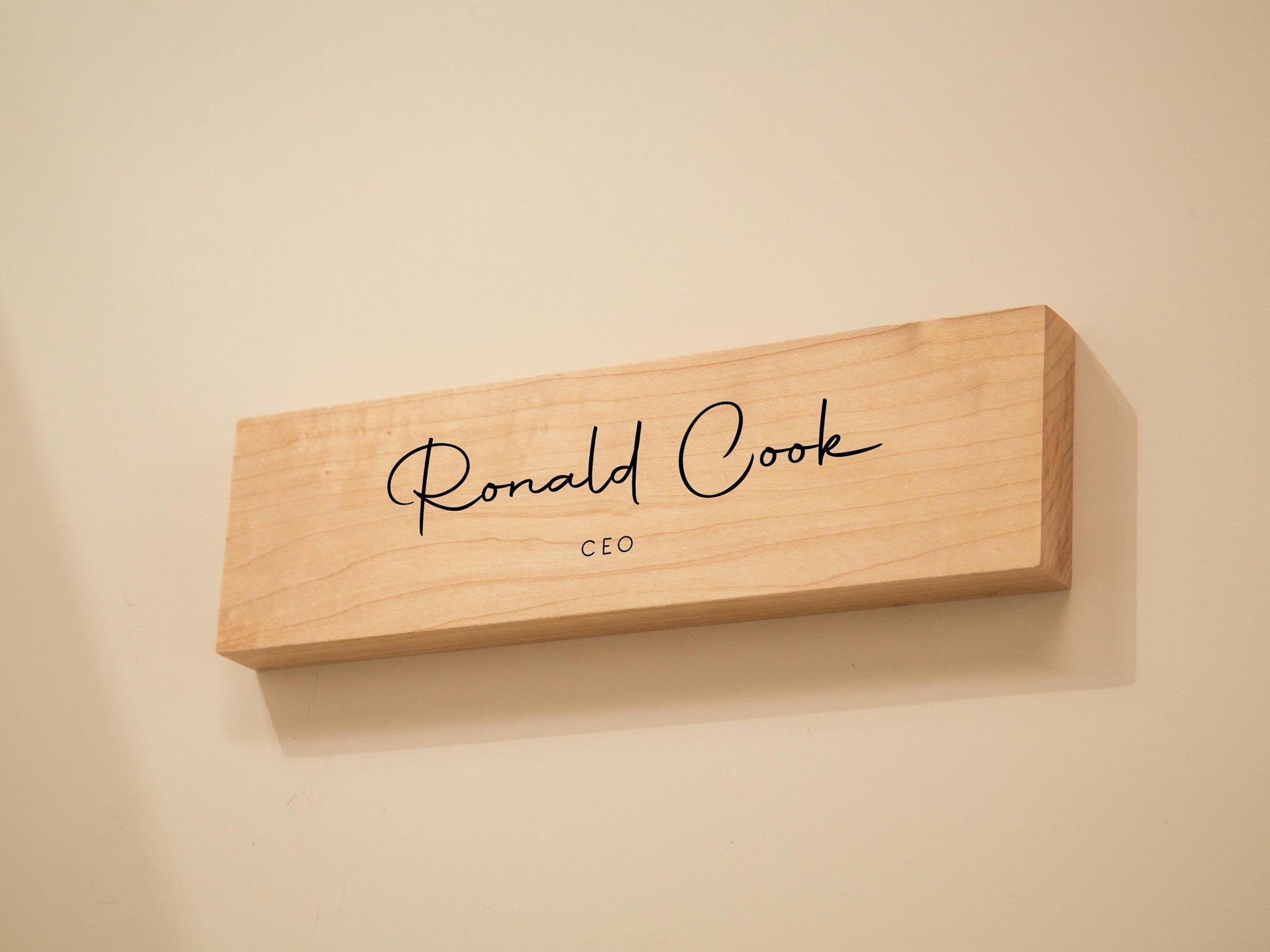 Stick On Wood Wall Name Plate (D2) - Personalized Door Office Sign New Job Room Label CEO Boss Staff Teacher Corporate Promotion Gift
