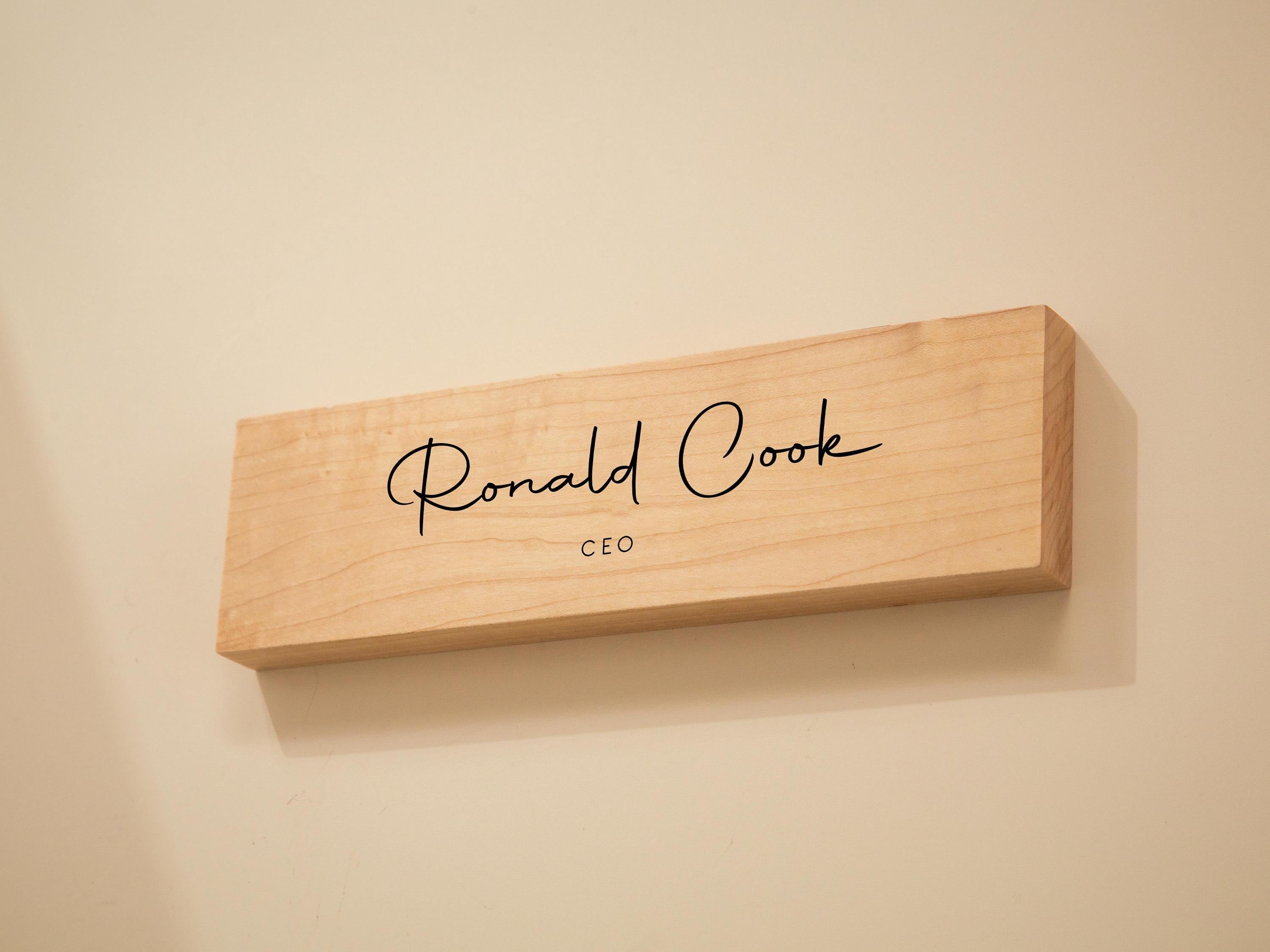 Stick On Wood Wall Name Plate (D2) - Personalized Door Office Sign New Job Room Label CEO Boss Staff Teacher Corporate Promotion Gift
