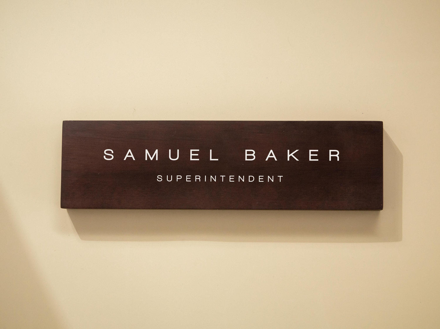 Stick On Wood Wall Name Plate (D3)- Personalized Door Office Sign New Job Room Label CEO Boss Staff Teacher Corporate Promotion Gift