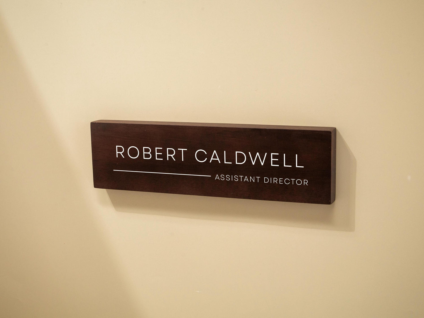 Stick On Wood Wall Name Plate (D4)- Personalized Door Office Sign New Job Room Label CEO Boss Staff Teacher Corporate Promotion Gift