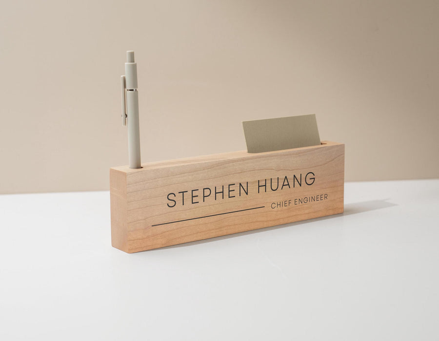 Personalized Wood Name Block w/ Slots (D5) - Minimal Executive Desk CEO Room Table Sign Job Office Decor Teacher Graduation Promotion Gift