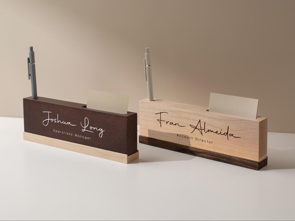 Personalized Wood Name Block w/ Slots (D2) - Minimal Executive Desk CEO Room Table Sign Job Office Decor Teacher Graduation Promotion Gift