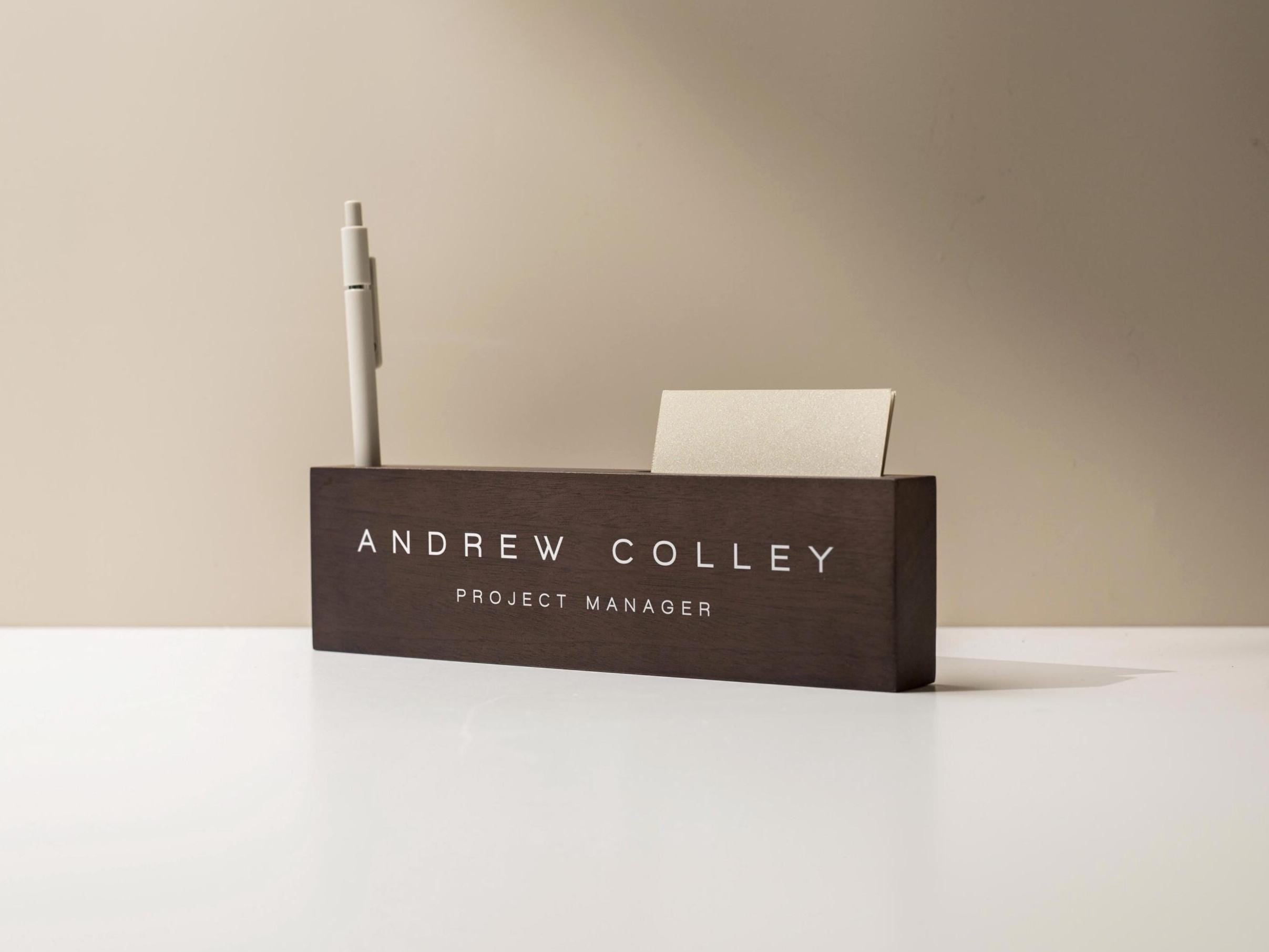 Personalized Wood Name Block w/ Slots (D3) - Minimal Executive Desk CEO Room Table Sign Job Office Decor Teacher Graduation Promotion Gift