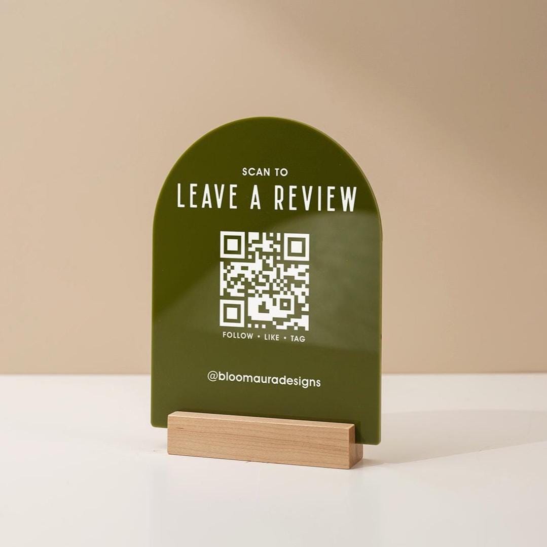 QR Arch Acrylic Sign w/ Base (D6) - Scannable QR Code Social Media Instagram Venmo Cashapp, Scan any Website or Business Payment App Printed