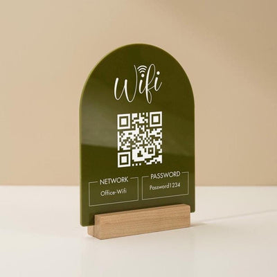 QR Code Wifi Arch Acrylic Sign w/ Base (D4) - Scannable Wifi Table Sign Home Airbnb Rental Small Business Office Salon Spa Clinic