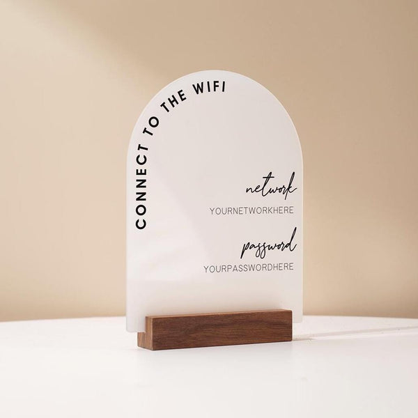 Arch Acrylic Wifi Sign w/ Base (D7) - Custom Wifi Password Display for Home Office Business Shop Airbnb Rental Decor Visitor Login Printed