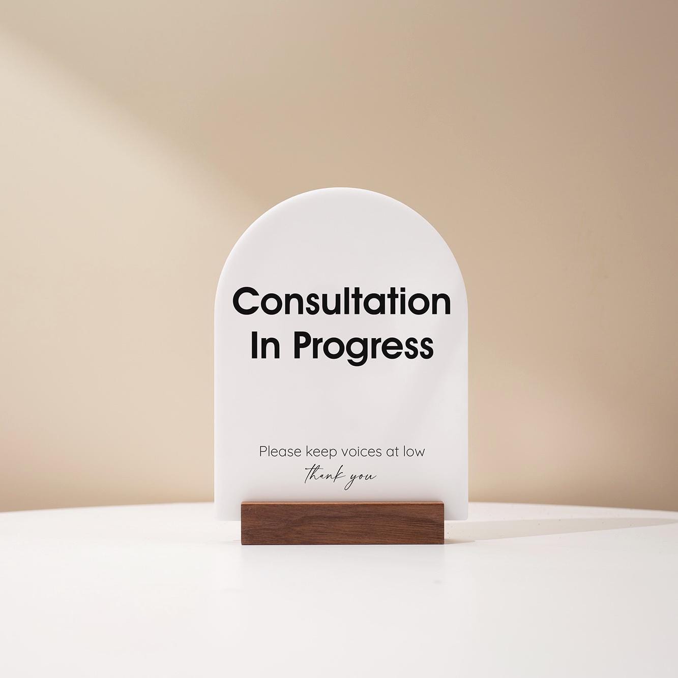 Arch Acrylic Sign w/ Base (D10) - In Session Meeting Display, Custom Signage for Business Clinic Office Retail Shops Trade Craft Show 6x7.5"