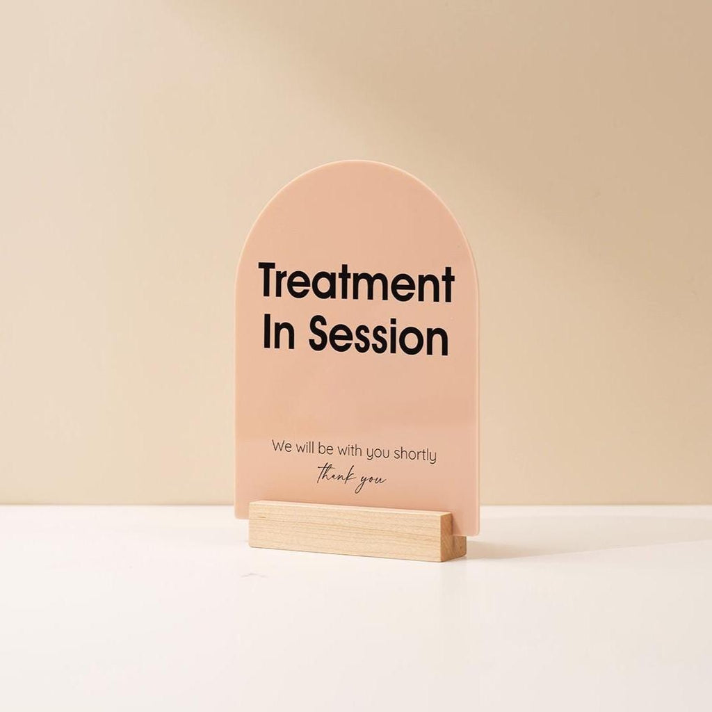 Arch Acrylic Sign w/ Base (D10) - In Session Meeting Display, Custom Signage for Business Clinic Office Retail Shops Trade Craft Show