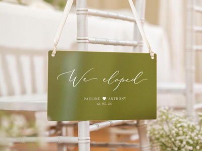 Wedding Hanging Acrylic Sign with Ribbon (Design 5) - 11.5x7" Sign, Signage for Wedding Elopement Photo Prop, Marriage Announcement