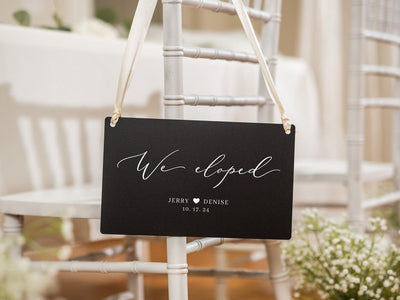 Wedding Hanging Acrylic Sign with Ribbon (Design 5) - 11.5x7" Sign, Signage for Wedding Elopement Photo Prop, Marriage Announcement