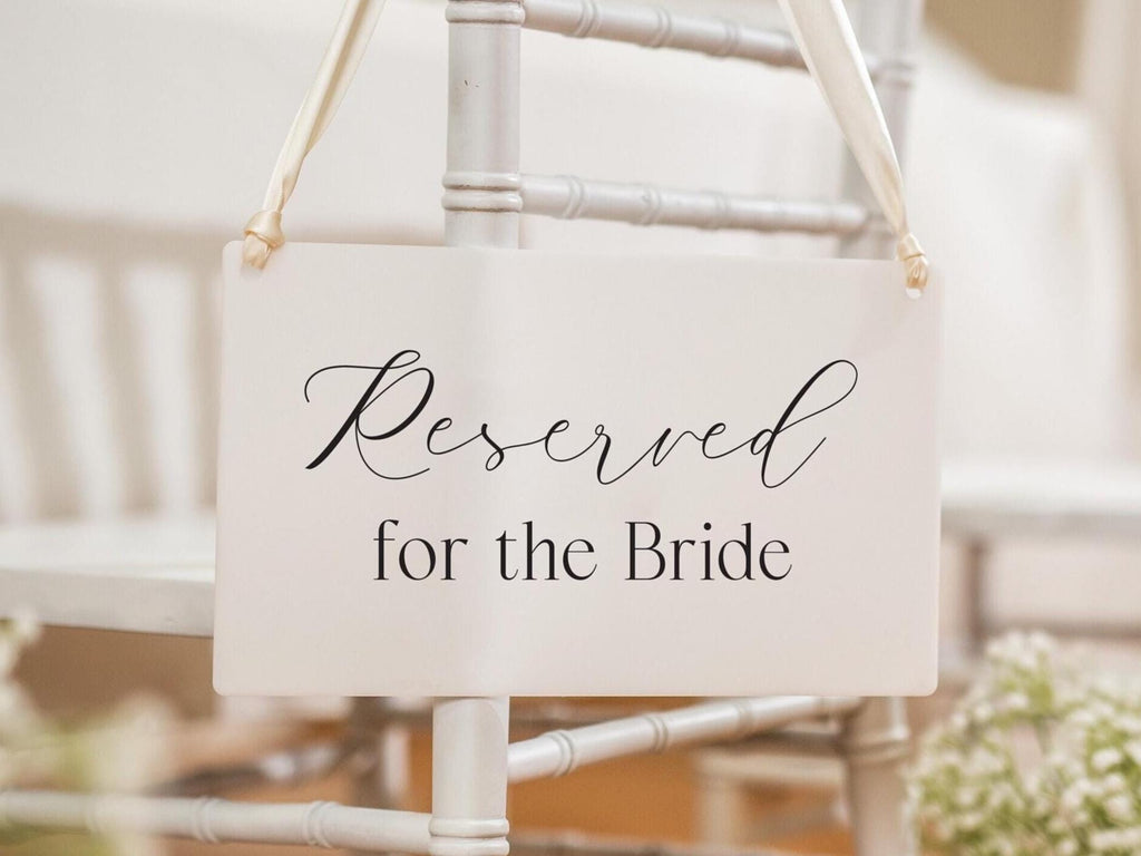Reserved Hanging Acrylic Sign with Ribbon (D4) - 11.5x7" Reserved Seat Sign for the Bride, Wedding Ceremony Reception Bridal Party Sign