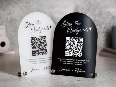 Arched QR Code (Wedding Sign) - 6x7.75" Scannable Acrylic Sign, Wedding Cash Gift Table Decoration, Venmo Paypal Donation