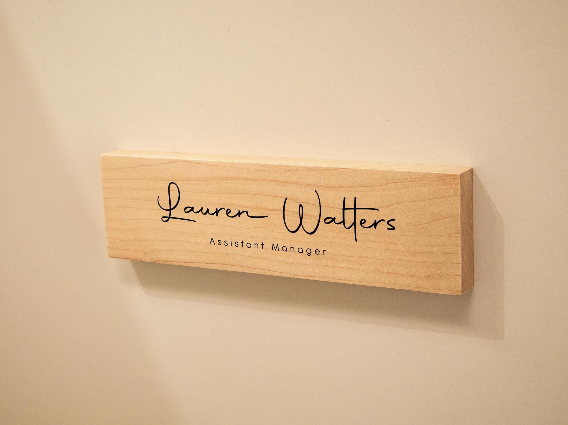 Stick On Wood Wall Name Plate (D2) - Personalized Door Office Sign New Job Room Label CEO Boss Staff Teacher Corporate Promotion Gift