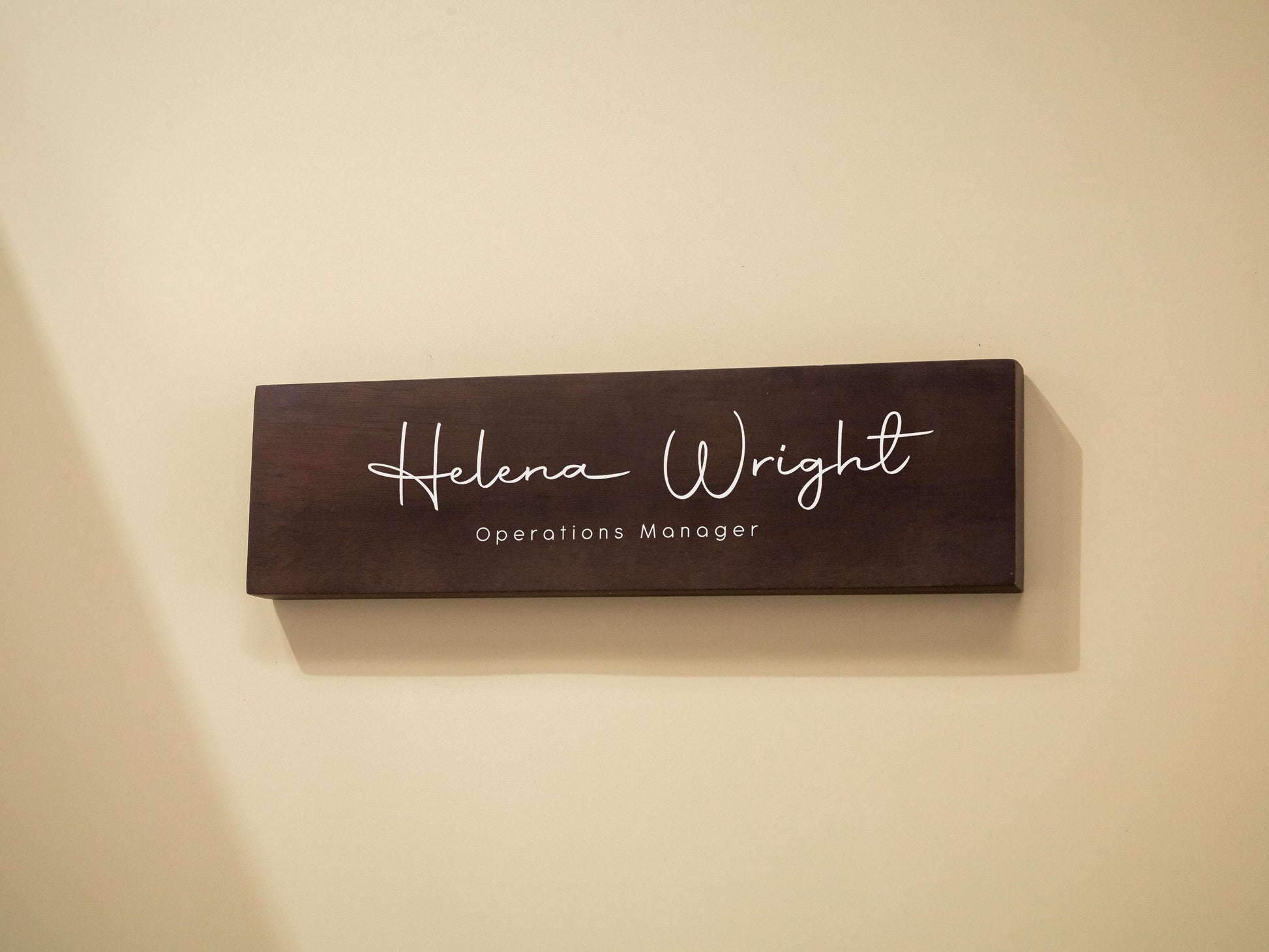 Stick On Wood Wall Name Plate (D2) - Personalized Door Office Sign New Job Room Label CEO Boss Staff Teacher Corporate Promotion Gift