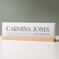 Personalized Acrylic Name Block (D7) - w/ Optional Wooden Base, Executive Desk CEO Sign, Job Office Decor or Promotion Gift