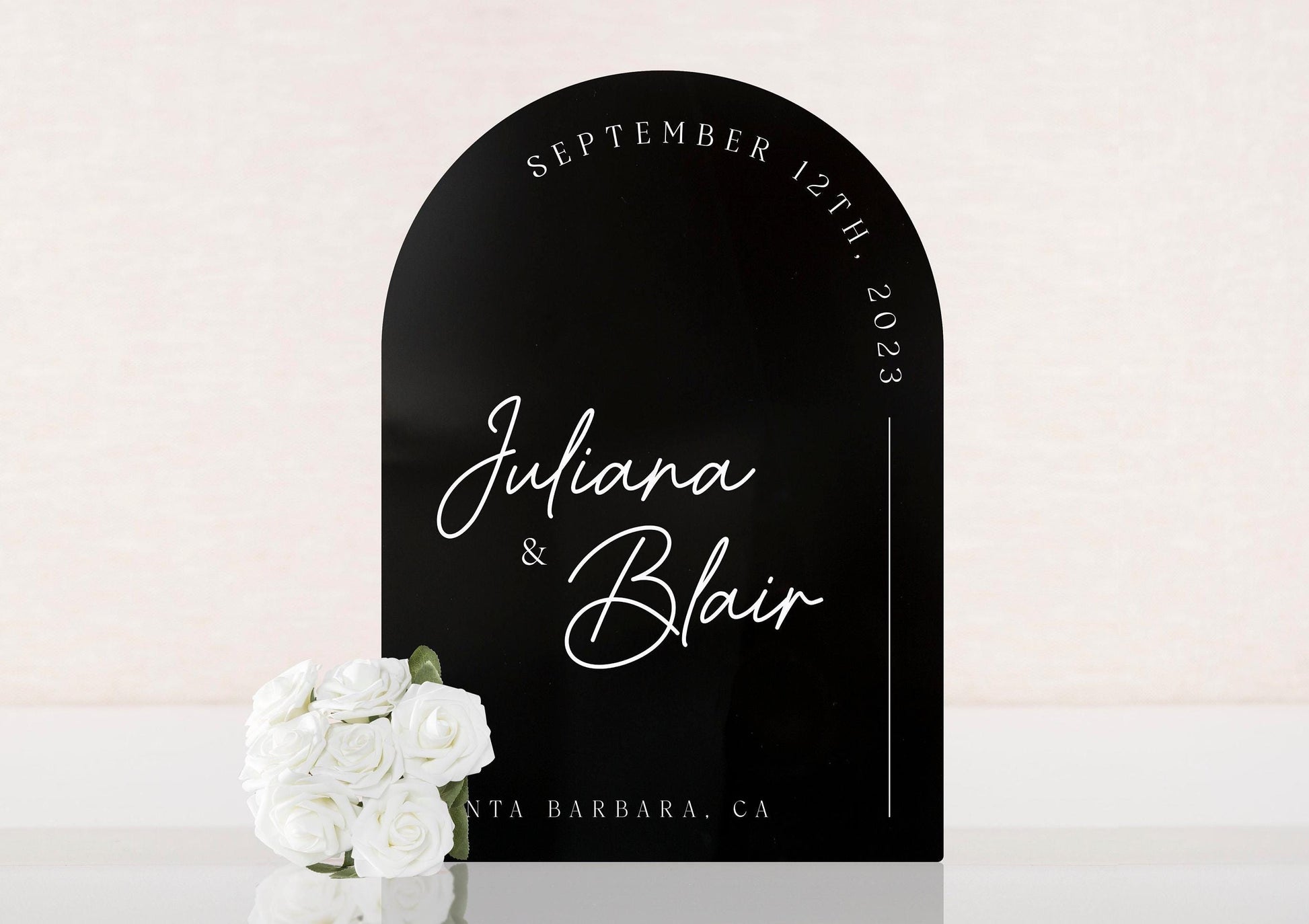 Personalized Arched Acrylic Wedding Welcome Sign (Design 3) - Baby Pink Welcome To Our Wedding Venue Entrance Display with Bride Groom Name