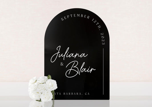 Personalized Arched Acrylic Wedding Welcome Sign (Design 3) - Baby Pink Welcome To Our Wedding Venue Entrance Display with Bride Groom Name
