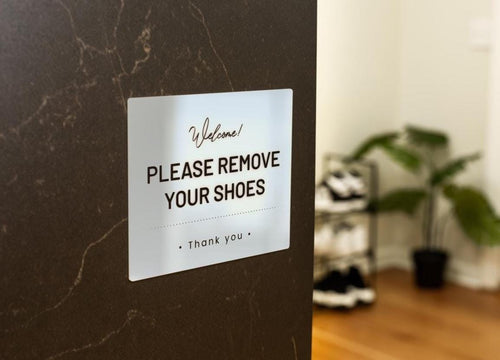 Please Remove Your Shoes Acrylic Courtesy Sign - 6.5 x 7.75" For Vacation Rentals Airbnb VRBO Hotels Beach House Cabin Guests No Shoes