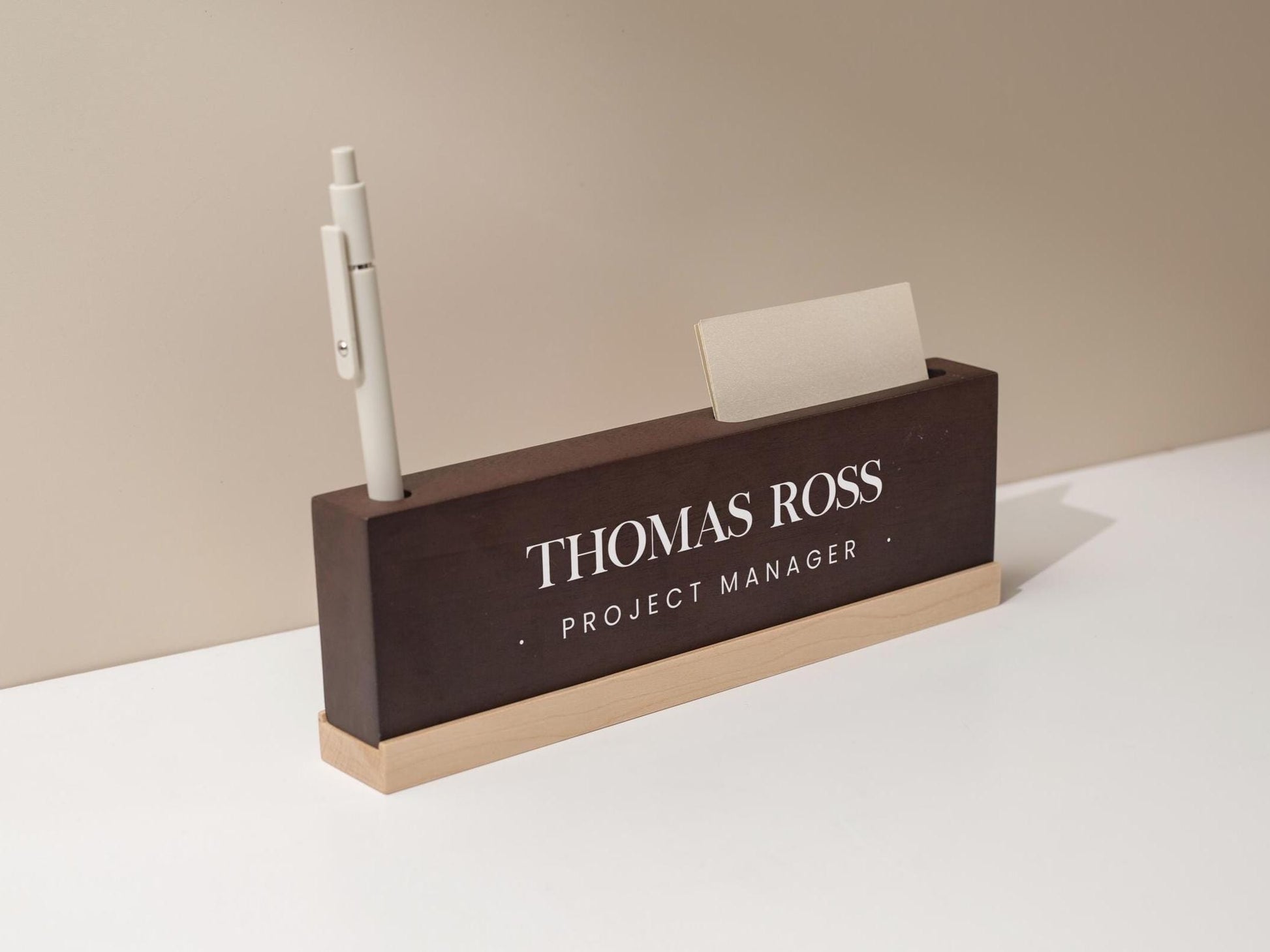 Personalized Wood Name Block w/ Slots (D1) - Minimal Executive Desk CEO Room Table Sign Job Office Decor Teacher Graduation Promotion Gift