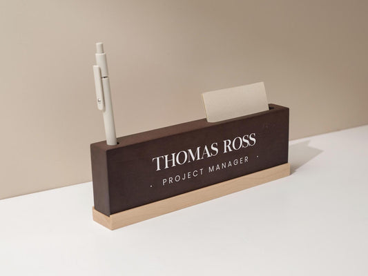 Personalized Wood Name Block w/ Slots (D1) - Minimal Executive Desk CEO Room Table Sign Job Office Decor Teacher Graduation Promotion Gift