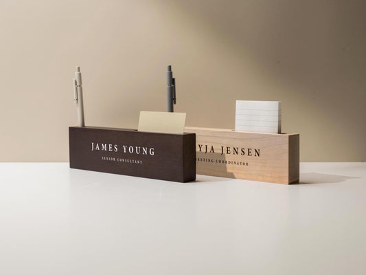 Personalized Wood Name Block w/ Slots (D4) - Minimal Executive Desk CEO Room Table Sign Job Office Decor Teacher Graduation Promotion Gift