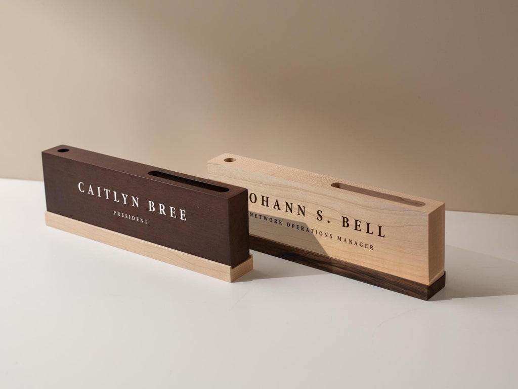 Personalized Wood Name Block w/ Slots (D4) - Minimal Executive Desk CEO Room Table Sign Job Office Decor Teacher Graduation Promotion Gift