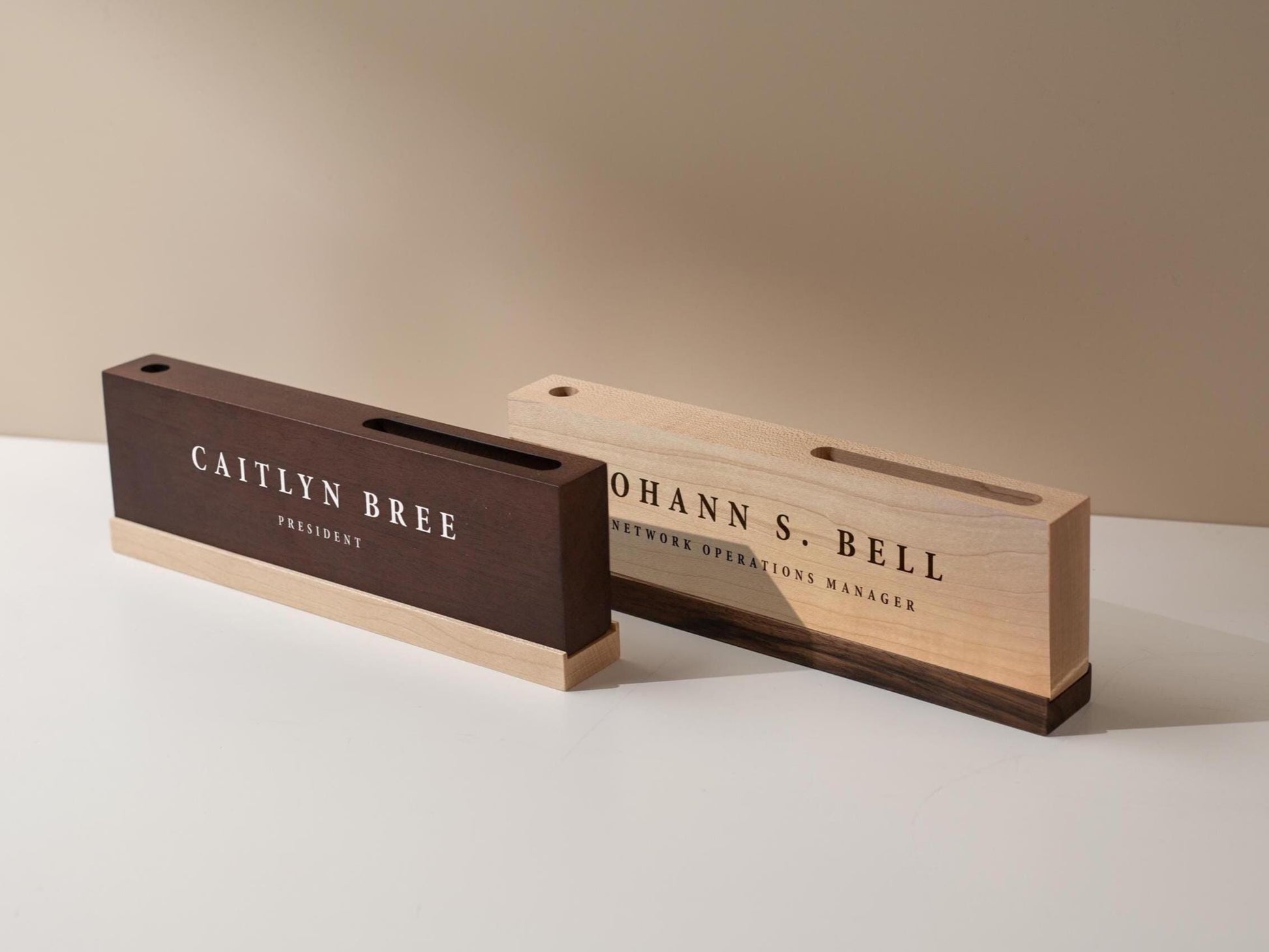 Personalized Wood Name Block w/ Slots (D4) - Minimal Executive Desk CEO Room Table Sign Job Office Decor Teacher Graduation Promotion Gift