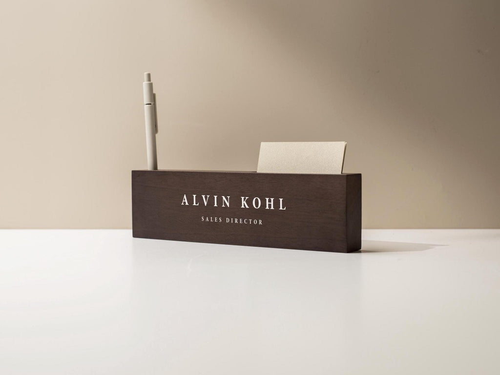 Personalized Wood Name Block w/ Slots (D4) - Minimal Executive Desk CEO Room Table Sign Job Office Decor Teacher Graduation Promotion Gift