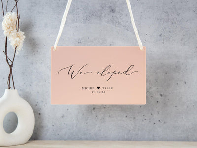 Wedding Hanging Acrylic Sign with Ribbon (Design 5) - 11.5x7" Sign, Signage for Wedding Elopement Photo Prop, Marriage Announcement